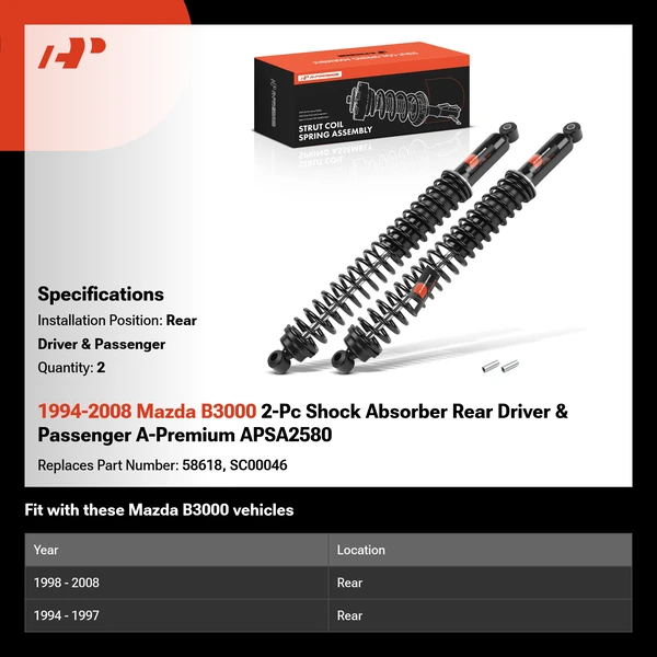 1994-2008 Mazda B3000 2-Pc Shock Absorber Rear Driver & Passenger A-Premium APSA2580