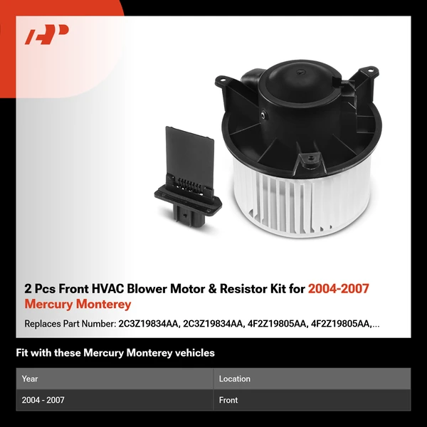 2 Pcs Front HVAC Blower Motor & Resistor Kit for 2004-2007 Mercury Monterey