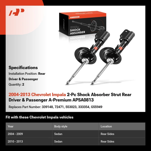 2004-2013 Chevrolet Impala 2-Pc Shock Absorber Strut Rear Driver & Passenger A-Premium APSA0813