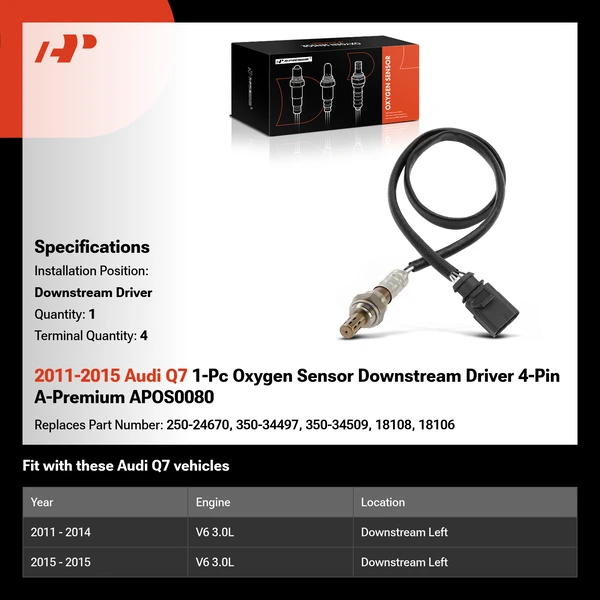 2011-2015 Audi Q7 1-Pc Oxygen Sensor Downstream Driver 4-Pin A-Premium APOS0080