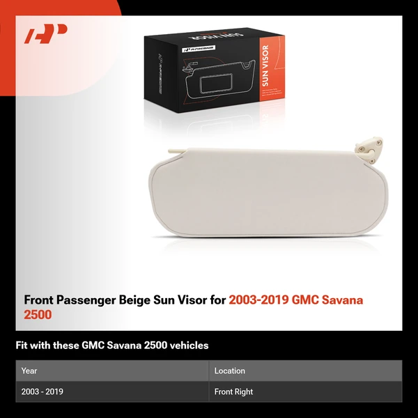 Front Passenger Beige Sun Visor for 2003-2019 GMC Savana 2500