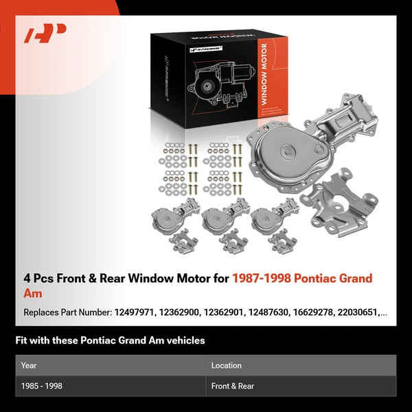 4 Pcs Front & Rear Window Motor for 1987-1998 Pontiac Grand Am