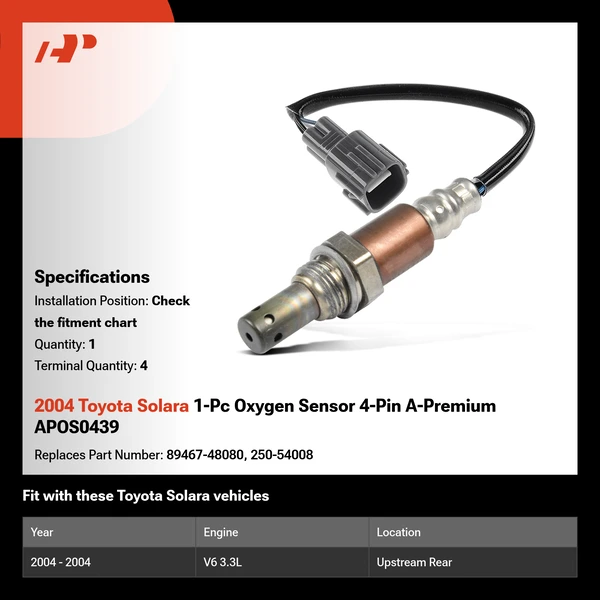 2004 Toyota Solara 1-Pc Oxygen Sensor 4-Pin A-Premium APOS0439