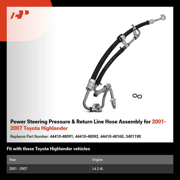 Power Steering Pressure & Return Line Hose Assembly for 2001-2007 Toyota Highlander