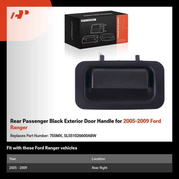 Rear Passenger Black Exterior Door Handle for 2005-2009 Ford Ranger