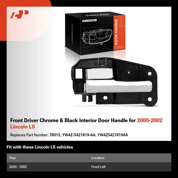 Front Driver Chrome & Black Interior Door Handle for 2000-2002 Lincoln LS