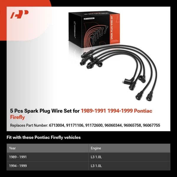 5 Pcs Spark Plug Wire Set for 1989-1991 1994-1999 Pontiac Firefly
