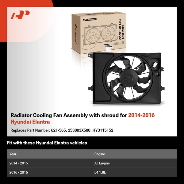 Radiator Cooling Fan Assembly with shroud for 2014-2016 Hyundai Elantra