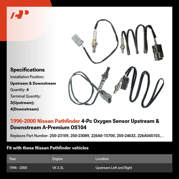 1996-2000 Nissan Pathfinder 4-Pc Oxygen Sensor Upstream & Downstream A-Premium OS104