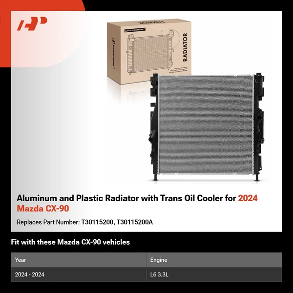 Aluminum and Plastic Radiator with Trans Oil Cooler for 2024 Mazda CX-90