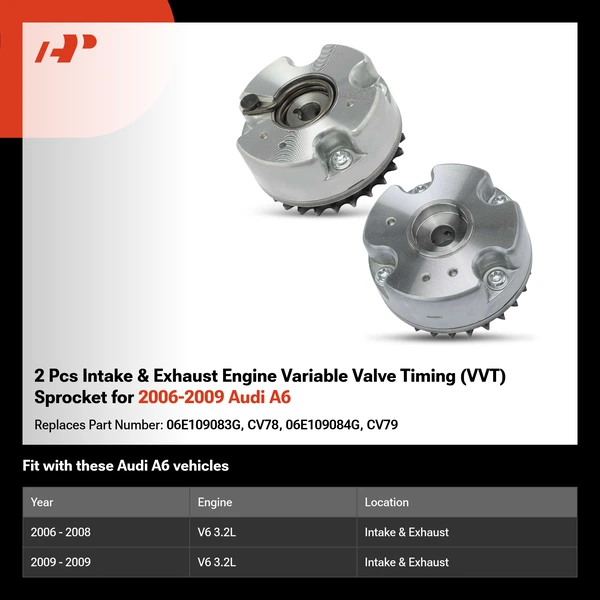 2 Pcs Intake & Exhaust Engine Variable Valve Timing (VVT) Sprocket for 2006-2009 Audi A6