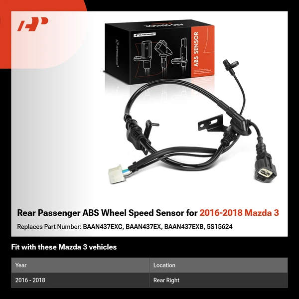 Rear Passenger ABS Wheel Speed Sensor for 2016-2018 Mazda 3