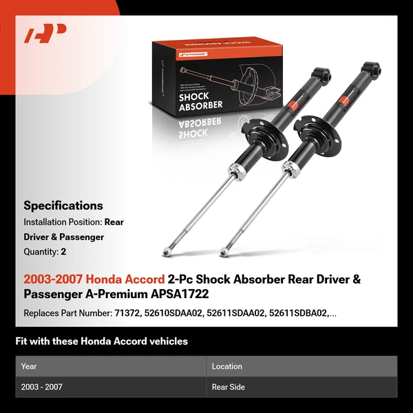 2003-2007 Honda Accord 2-Pc Shock Absorber Rear Driver & Passenger A-Premium APSA1722