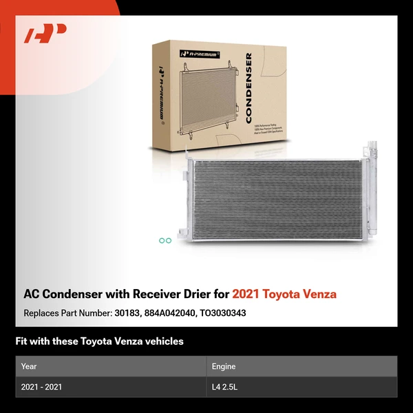 AC Condenser with Receiver Drier for 2021 Toyota Venza