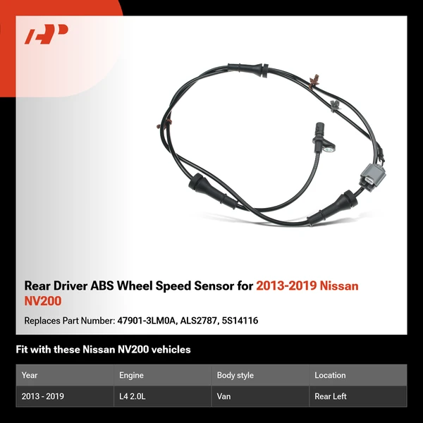 Rear Driver ABS Wheel Speed Sensor for 2013-2019 Nissan NV200