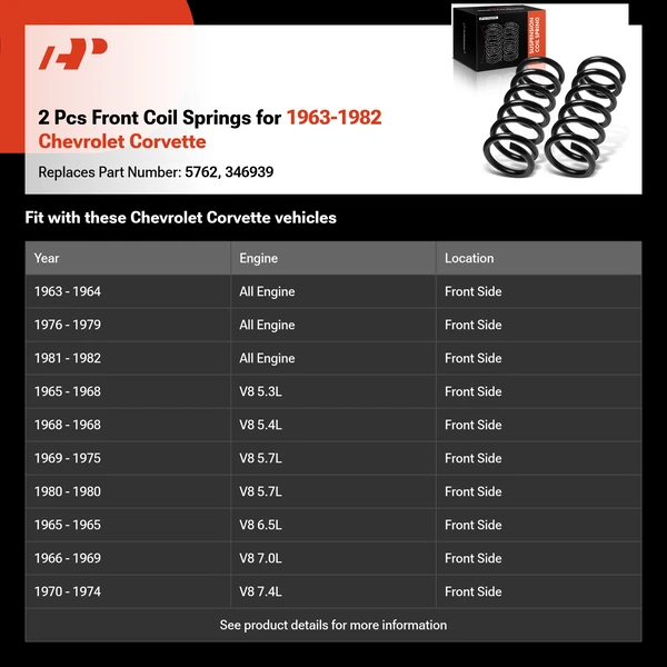 2 Pcs Front Coil Springs for 1963-1982 Chevrolet Corvette