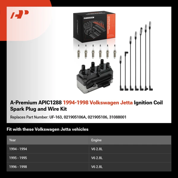 A-Premium APIC1288 1994-1998 Volkswagen Jetta Ignition Coil Spark Plug and Wire Kit