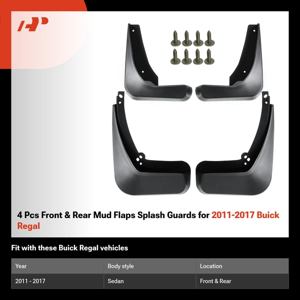 4 Pcs Front & Rear Mud Flaps Splash Guards for 2011-2017 Buick Regal