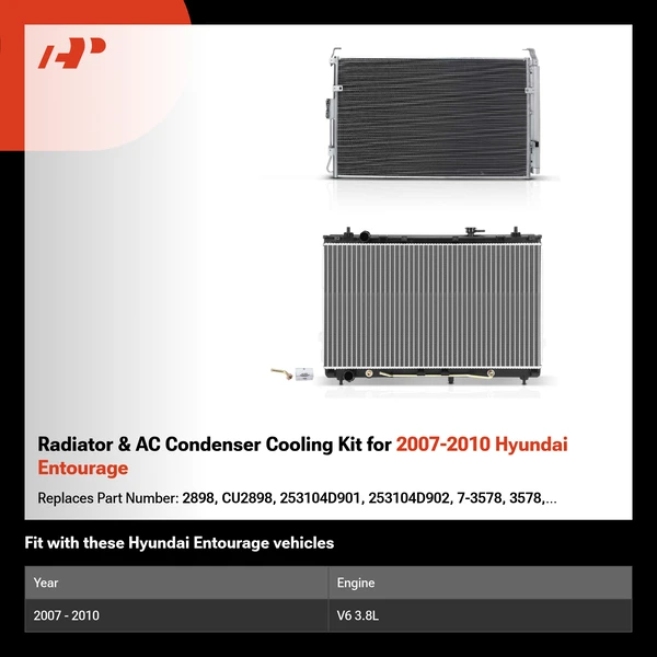 Radiator & AC Condenser Cooling Kit for 2007-2010 Hyundai Entourage