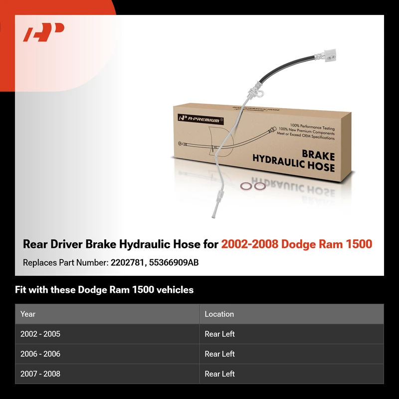 Rear Driver Brake Hydraulic Hose for 2002-2008 Dodge Ram 1500