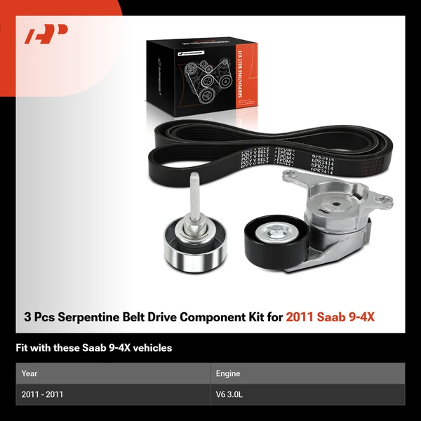 3 Pcs Serpentine Belt Drive Component Kit for 2011 Saab 9-4X