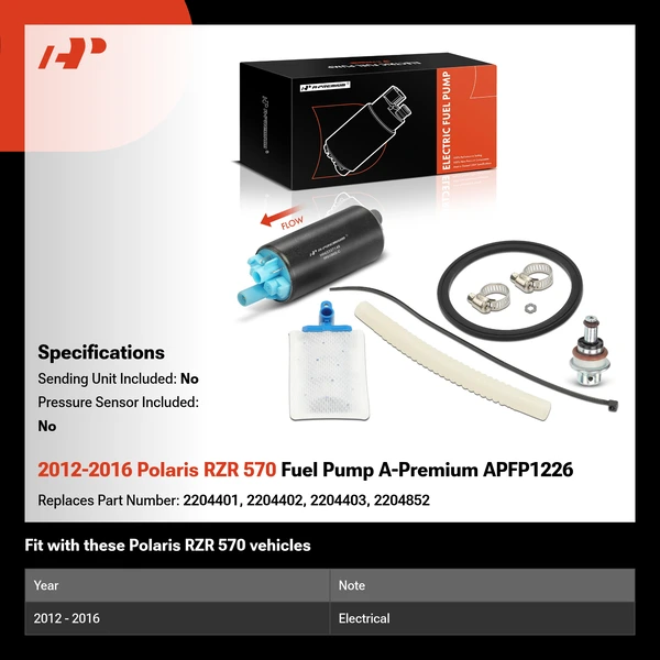 2012-2016 Polaris RZR 570 Fuel Pump A-Premium APFP1226