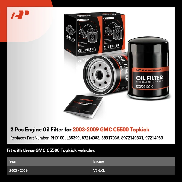 2 Pcs Engine Oil Filter for 2003-2009 GMC C5500 Topkick