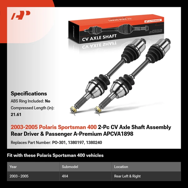 2003-2005 Polaris Sportsman 400 2-Pc CV Axle Shaft Assembly Rear Driver & Passenger A-Premium APCVA1898