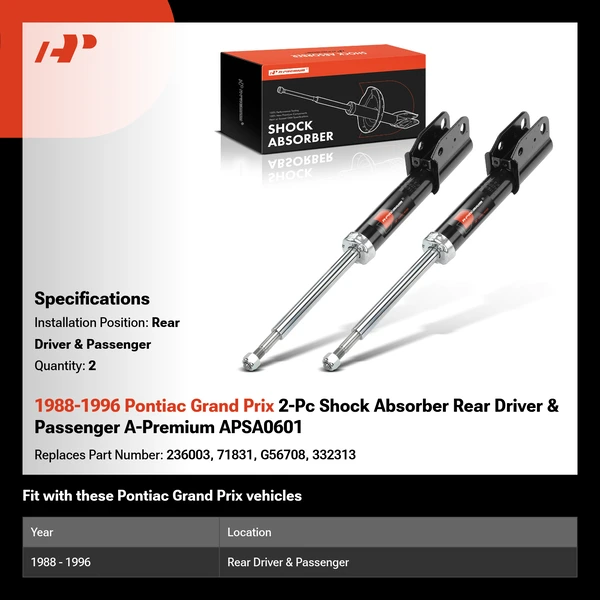 1988-1996 Pontiac Grand Prix 2-Pc Shock Absorber Rear Driver & Passenger A-Premium APSA0601