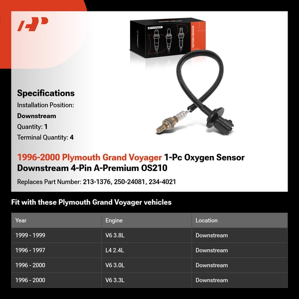 1996-2000 Plymouth Grand Voyager 1-Pc Oxygen Sensor Downstream 4-Pin A-Premium OS210