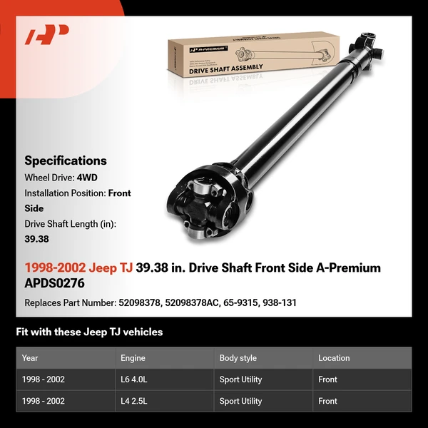 1998-2002 Jeep TJ 39.38 in. Drive Shaft Front Side A-Premium APDS0276