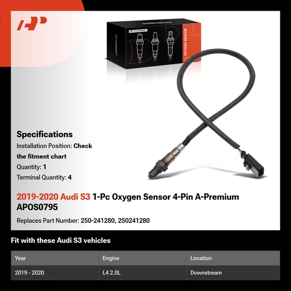 2019-2020 Audi S3 1-Pc Oxygen Sensor 4-Pin A-Premium APOS0795