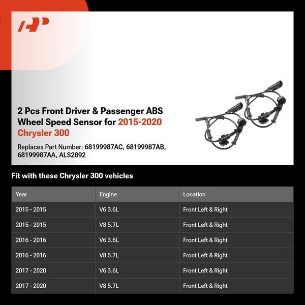 2 Pcs Front Driver & Passenger ABS Wheel Speed Sensor for 2015-2020 Chrysler 300