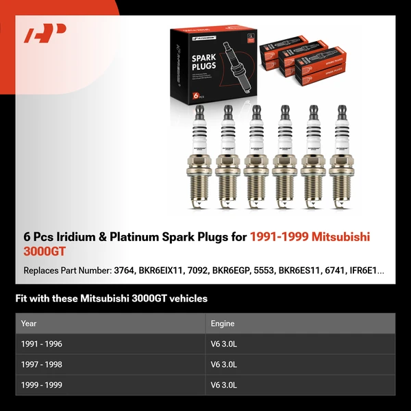 6 Pcs Iridium & Platinum Spark Plugs for 1991-1999 Mitsubishi 3000GT