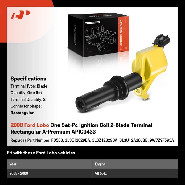 2008 Ford Lobo One Set-Pc Ignition Coil 2-Blade Terminal Rectangular A-Premium APIC0433