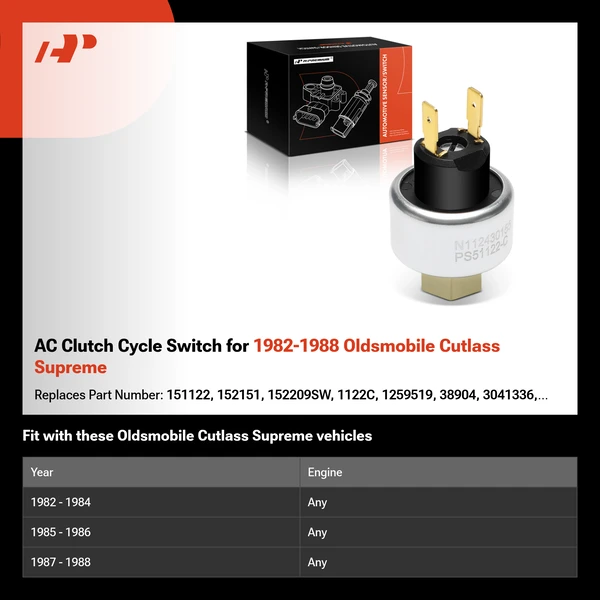 AC Clutch Cycle Switch for 1982-1988 Oldsmobile Cutlass Supreme