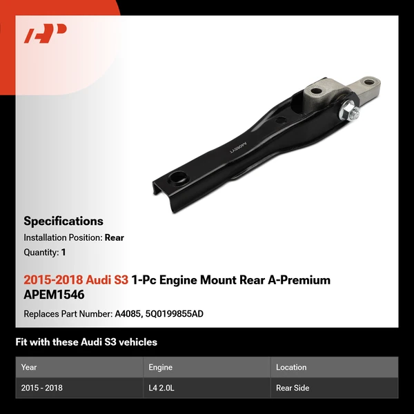 2015-2018 Audi S3 1-Pc Engine Mount Rear A-Premium APEM1546