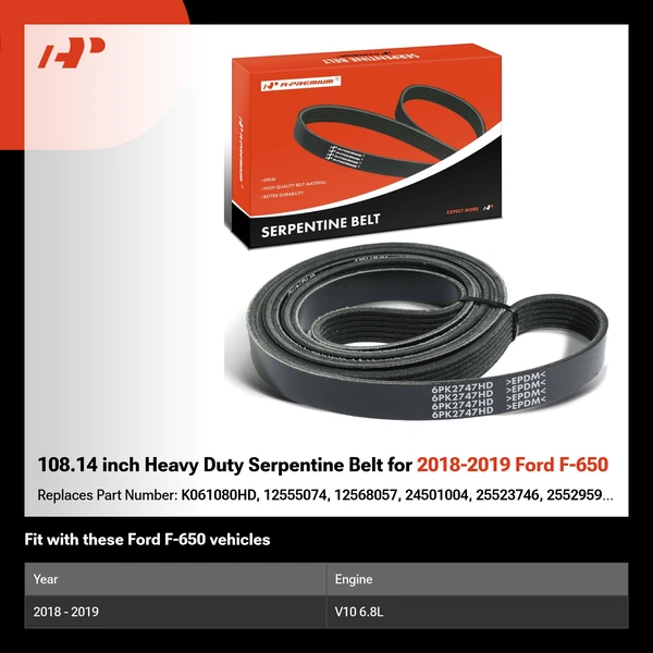 108.14 inch Heavy Duty Serpentine Belt for 2018-2019 Ford F-650