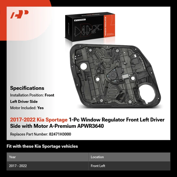 2017-2022 Kia Sportage 1-Pc Window Regulator Front Left Driver Side with Motor A-Premium APWR3640