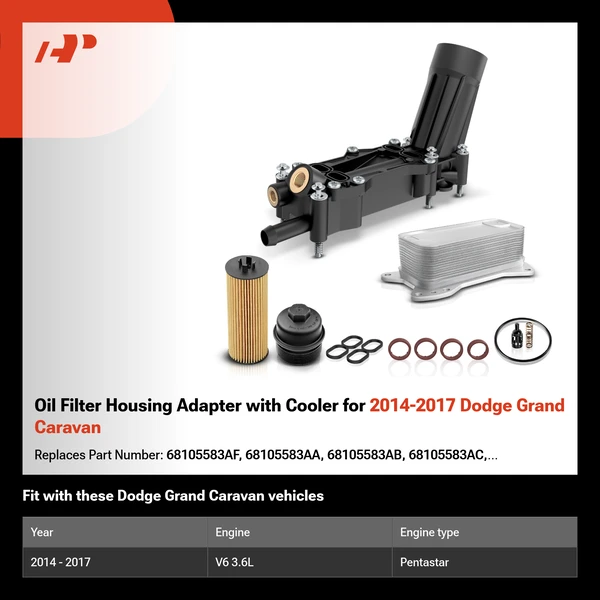 Oil Filter Housing Adapter with Cooler for 2014-2017 Dodge Grand Caravan