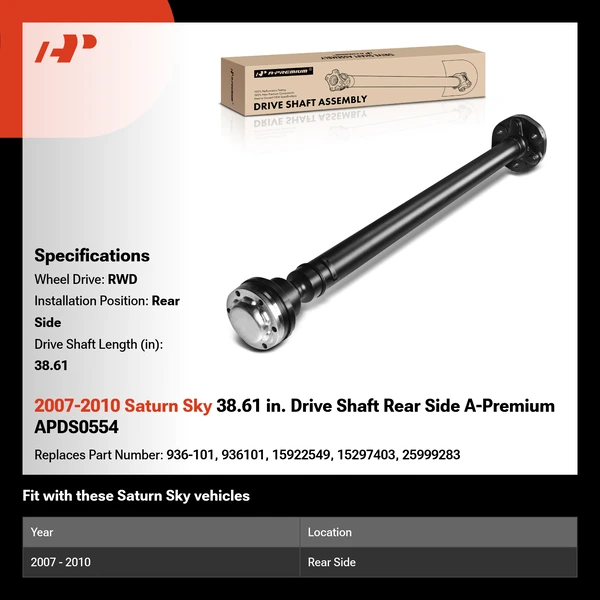 2007-2010 Saturn Sky 38.61 in. Drive Shaft Rear Side A-Premium APDS0554