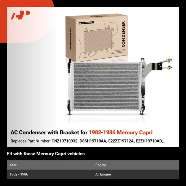AC Condenser with Bracket for 1982-1986 Mercury Capri