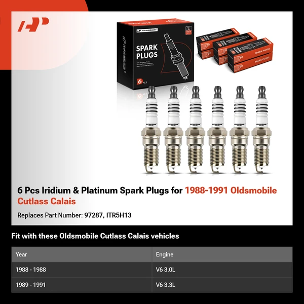 6 Pcs Iridium & Platinum Spark Plugs for 1988-1991 Oldsmobile Cutlass Calais