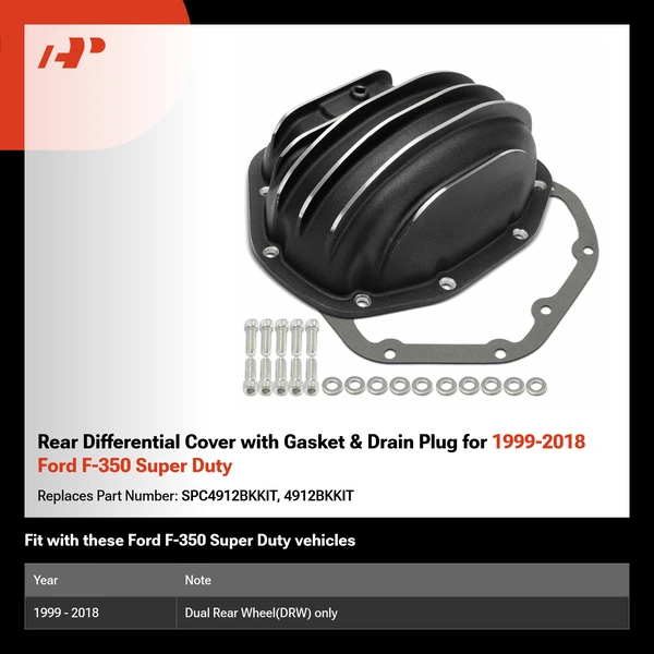 Rear Differential Cover with Gasket & Drain Plug for 1999-2018 Ford F-350 Super Duty