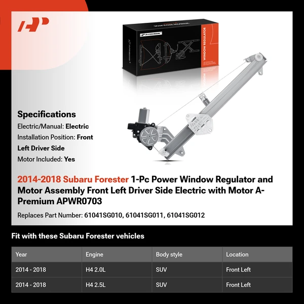 2014-2018 Subaru Forester 1-Pc Power Window Regulator and Motor Assembly Front Left Driver Side Electric with Motor A-Premium APWR0703