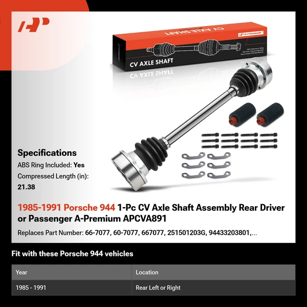 1985-1991 Porsche 944 1-Pc CV Axle Shaft Assembly Rear Driver or Passenger A-Premium APCVA891