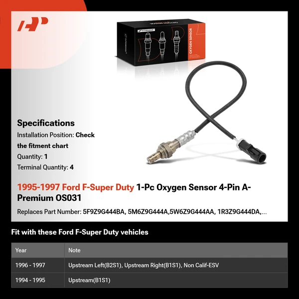 1995-1997 Ford F-Super Duty 1-Pc Oxygen Sensor 4-Pin A-Premium OS031