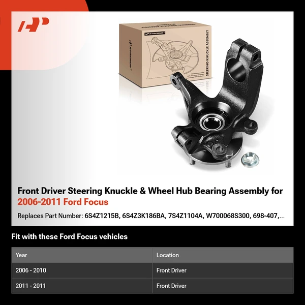 Front Driver Steering Knuckle & Wheel Hub Bearing Assembly for 2006-2011 Ford Focus