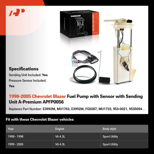 1998-2005 Chevrolet Blazer Fuel Pump with Sensor with Sending Unit A-Premium APFP0056