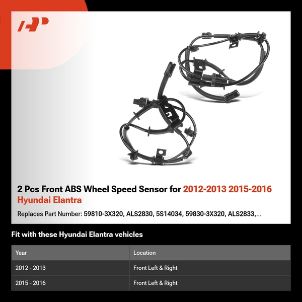 2 Pcs Front ABS Wheel Speed Sensor for 2012-2013 2015-2016 Hyundai Elantra
